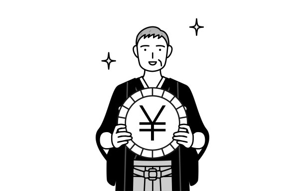 元旦和婚礼上，老人戴着袴带冠象征着外汇收益和日元升值图片下载