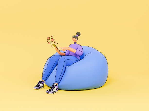 豆袋上的卡通女人用手机发送爱图片下载