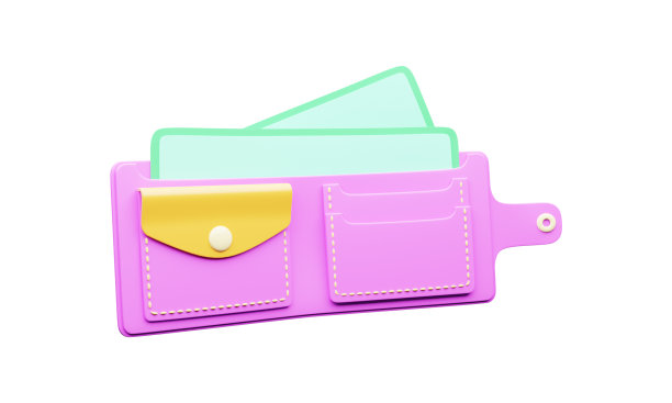 3D图标的钱包与钱。3D钱包与美元钞票。挣钱的观念，存钱的观念图片下载