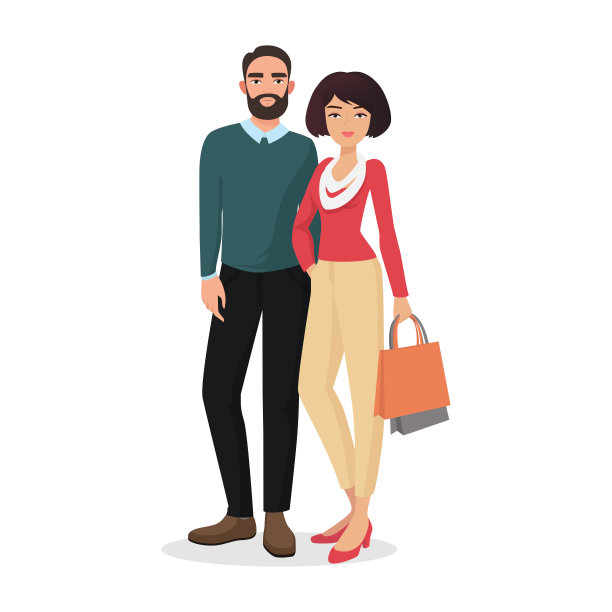 一对情侣走着，年轻快乐的成年男女站在一起图片下载