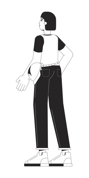 亚洲修理工站在后面看黑白2D线卡通人物图片下载