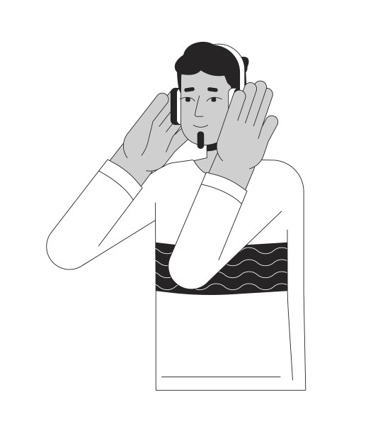 耳机印第安人胡须黑白2D线卡通人物图片下载