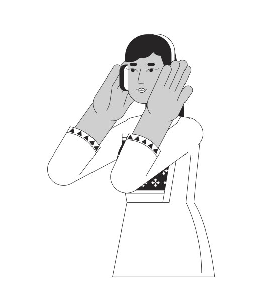 耳机印度年轻成年女性黑白2D线卡通人物图片下载