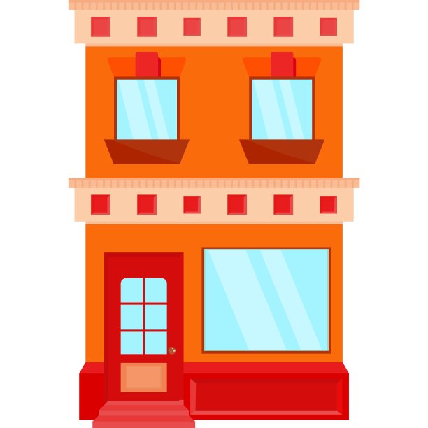 一个建筑与一个引人注目的红色门和窗户在矢量图标风格图片下载