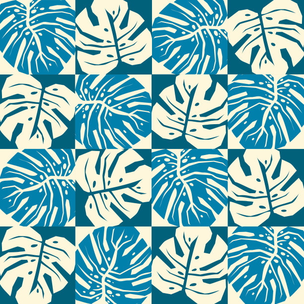 抽象几何怪物叶片无缝图案。马蒂斯的艺术启发了植物背景。现代夏季插画图片下载