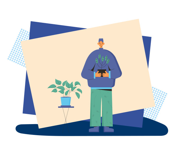 喜爱植物的男人与室内盆栽矢量素材图片下载