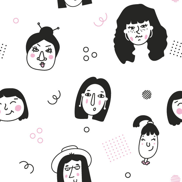 无缝图案的不同妇女的脸，头像隔离在白色的背景。矢量插图卡片，聚会，设计，传单，海报，装饰，横幅，网络，广告图片下载