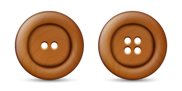 矢量3d逼真的木制按钮的衣服图标与阴影设置特写隔离。采购产品时尚，艺术，针线活，缝纫，剪贴簿装饰。圆衣服纽扣设计模板，俯视图图片下载