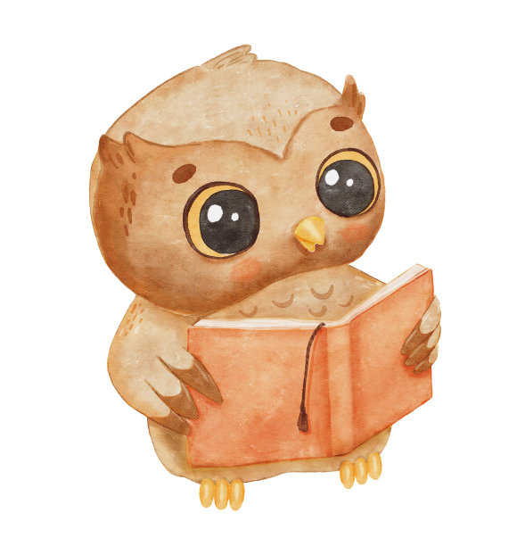 水彩画可爱的猫头鹰宝宝读物。手绘字符森林鸟孤立在白色背景。林地儿童插画图片下载