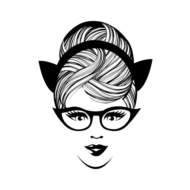 美女画像。发型、护肤、化妆插画。美容院的标志。头带和眼镜配件。图片下载