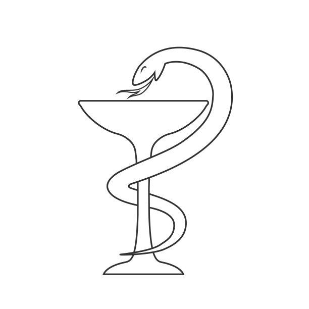 医学线图标符号蛇与杯矢量插图在白色背景平坦的标志图片下载