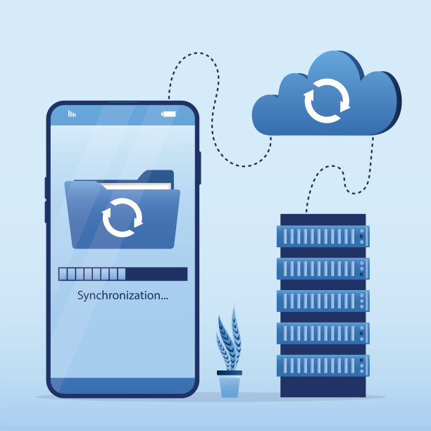 使用云技术在智能手机和服务器之间同步数据。云存储，远程数据存储。数码副本的照片，视频和信息图片下载
