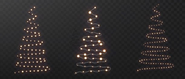 圣诞树上的彩灯，闪闪发光的花环串串。新年晚会的彩灯，闪闪发光的花环串串。图片下载