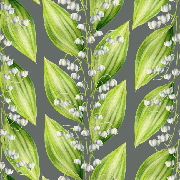 水彩无缝图案与花束的百合的山谷花孤立的背景。春天和复活节手绘插图。适合设计师、婚礼、装饰、明信片、包装纸、剪贴簿、封面、请柬、海报等图片下载