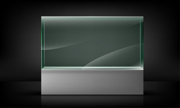 空玻璃展示孤立的黑色背景。玻璃展区展示。矢量图图片下载