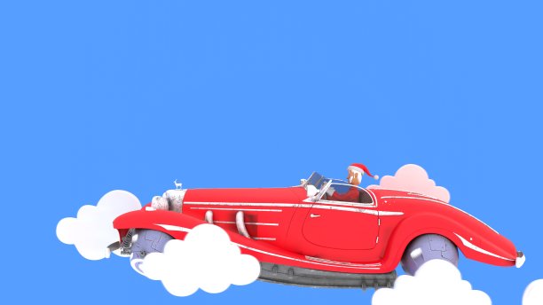 圣诞老人在云端的汽车上，孤立的背景图片下载