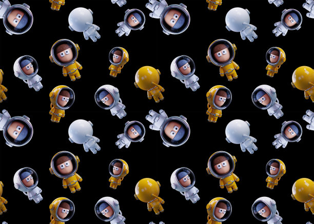 白色和黄色宇航员的中等比例图案。3 d渲染。图片下载