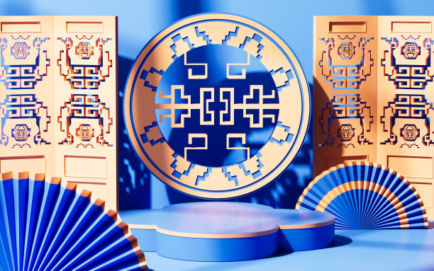 中国传统背景，中国风格背景和空舞台，电子商务背景，3d渲染。图片下载