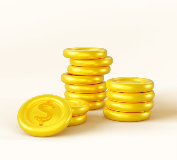 3d渲染卡通堆叠的黄金美元硬币。货币观念，理财利润，投资为储蓄和财富，存款存量增长。孤立的现金宝堆图标图片下载