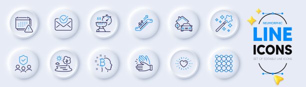 通知，自动扶梯和人民保险线图标的web应用程序。象形图标。向量图片下载