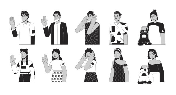 西班牙裔拉丁美洲黑人和白人2D线卡通人物集图片下载