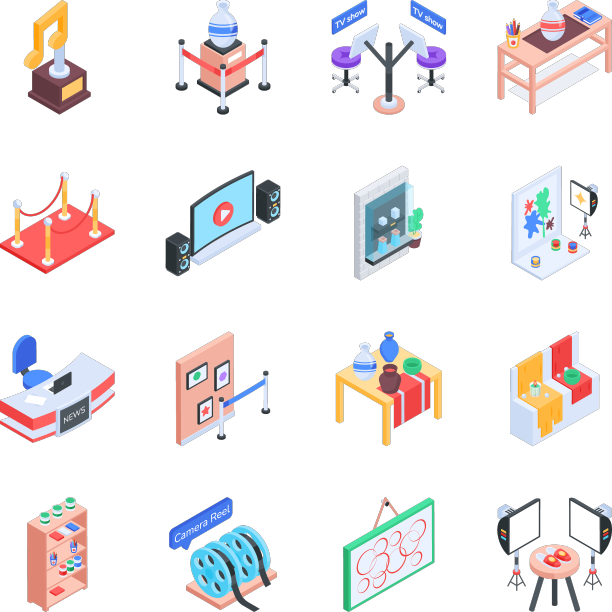 创意工作室和艺术画廊等距图标图片下载