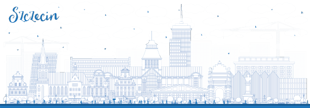 用蓝色勾勒波兰城市的天际线图片下载