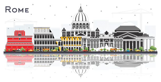 意大利罗马城市的天际线与彩色建筑图片下载