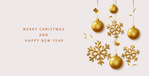圣诞背景与金色现实的雪花和闪亮的球。圣诞海报，贺卡。平躺，俯视图。假期作文图片下载
