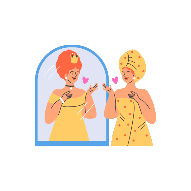 女人在镜子里欣赏自己，感觉就像图片下载