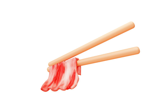 培根筷子美味猪肉烧烤烧烤亚洲美食美食卡通3d插图图片下载