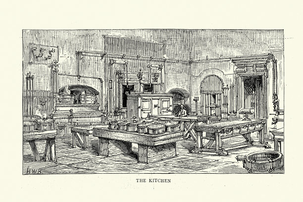 切尔西皇家医院的维多利亚式厨房，这是19世纪80年代英国陆军退伍军人的养老院和养老院图片下载