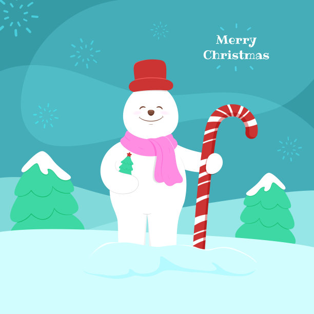 圣诞节可爱的雪人拿着拐杖糖图片下载