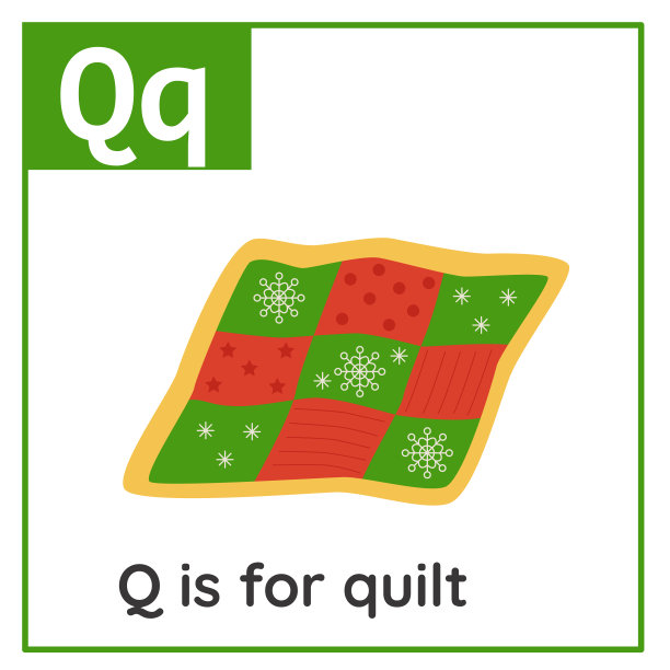 为孩子学习英语字母。字母q.圣诞贺卡。孩子们的工作表。图片下载