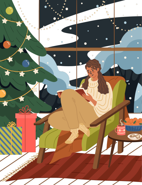 闲适的年轻女子坐在里面看书图片下载