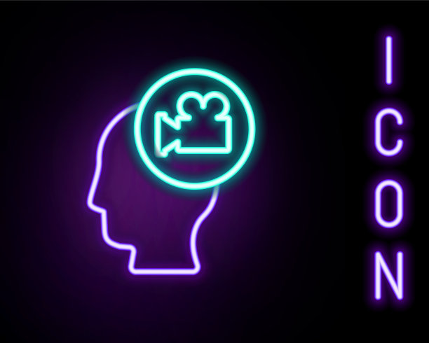 发光的霓虹灯线头与相机图标隔离图片下载