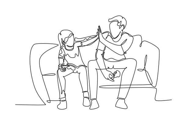 连续一行画着年轻快乐的父亲图片下载