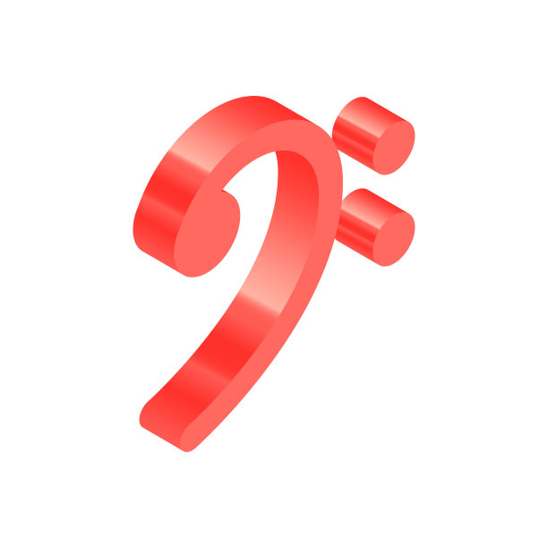 等距红色图标。现代平面矢量插图。低音号符号。社交媒体模板。图片下载