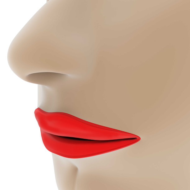 女性的脸晒得黝黑，嘴唇上涂着红色的口红。图片下载