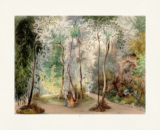 永恒的冬季花园之美。大约在1850年图片下载