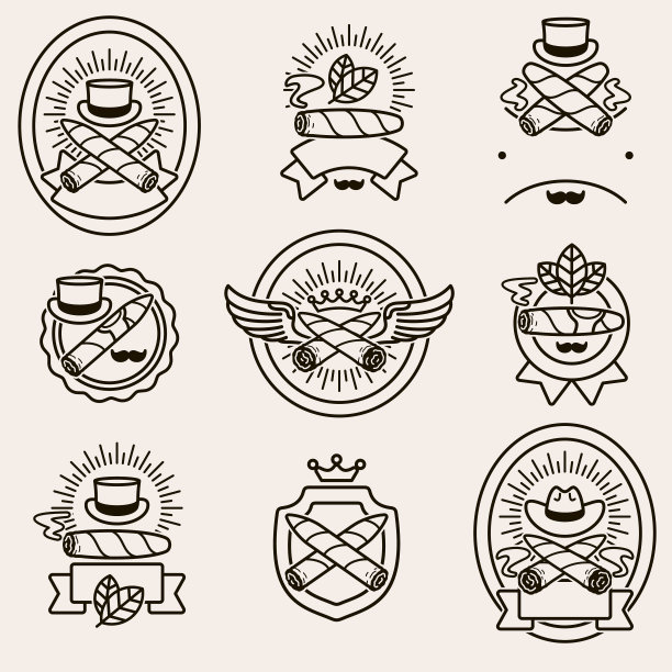 雪茄标签和图标集。收藏图标雪茄。向量图片下载