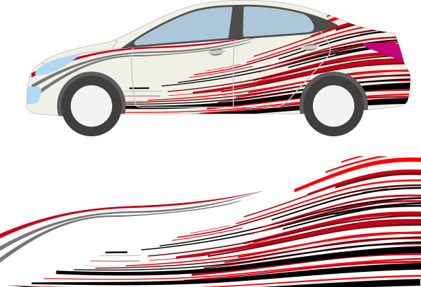 拉力赛车的设计，速度感，以及现代的插画手法背后的车轮。鲜艳的颜色改变汽车与切割乙烯基图片下载