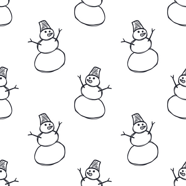 无缝雪人素描图案在一个白色的背景。孩子们的画。冬季娱乐图片下载