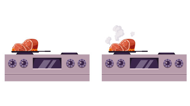 烤鸡烤火鸡烹饪烤炉概念。矢量平面图形设计元素概念插图图片下载