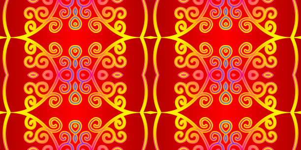 现代中国东方爪哇传统经典婆罗洲花圈花艺的奢华色彩渐变混合图案图片下载