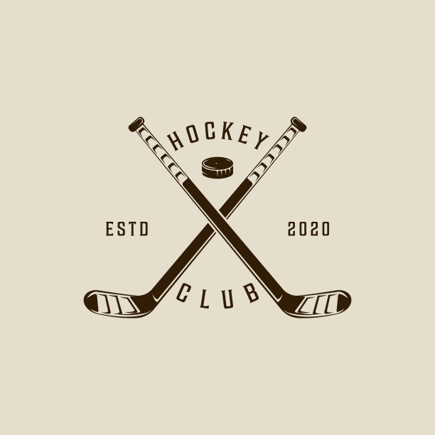 冰球棍和冰球图标复古矢量插图模板图标图形设计。冬季运动俱乐部标志或标志的比赛或衬衫印花与排版风格图片下载