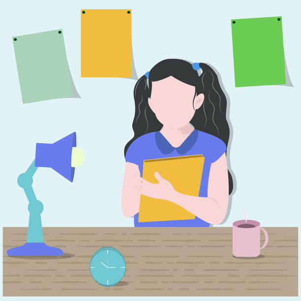 女孩在家办公室学习。自由职业者或学习概念。现代平面矢量插图图片下载