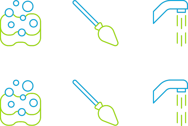 设置线淋浴头海绵和手柄扫帚图标图片下载