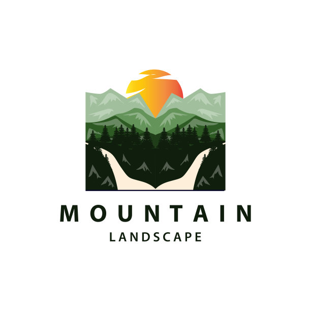 景观标志自然冒险设计山和河豪华矢量插图图片下载