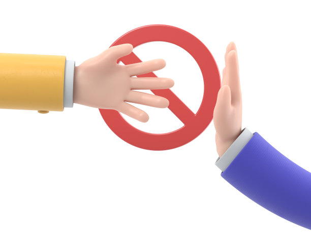 不要联系。没有握手图标。红色禁止标志。冠状病毒病的预防措施。没有身体接触。警告，手上有危险感染。白色背景的3D渲染。图片下载